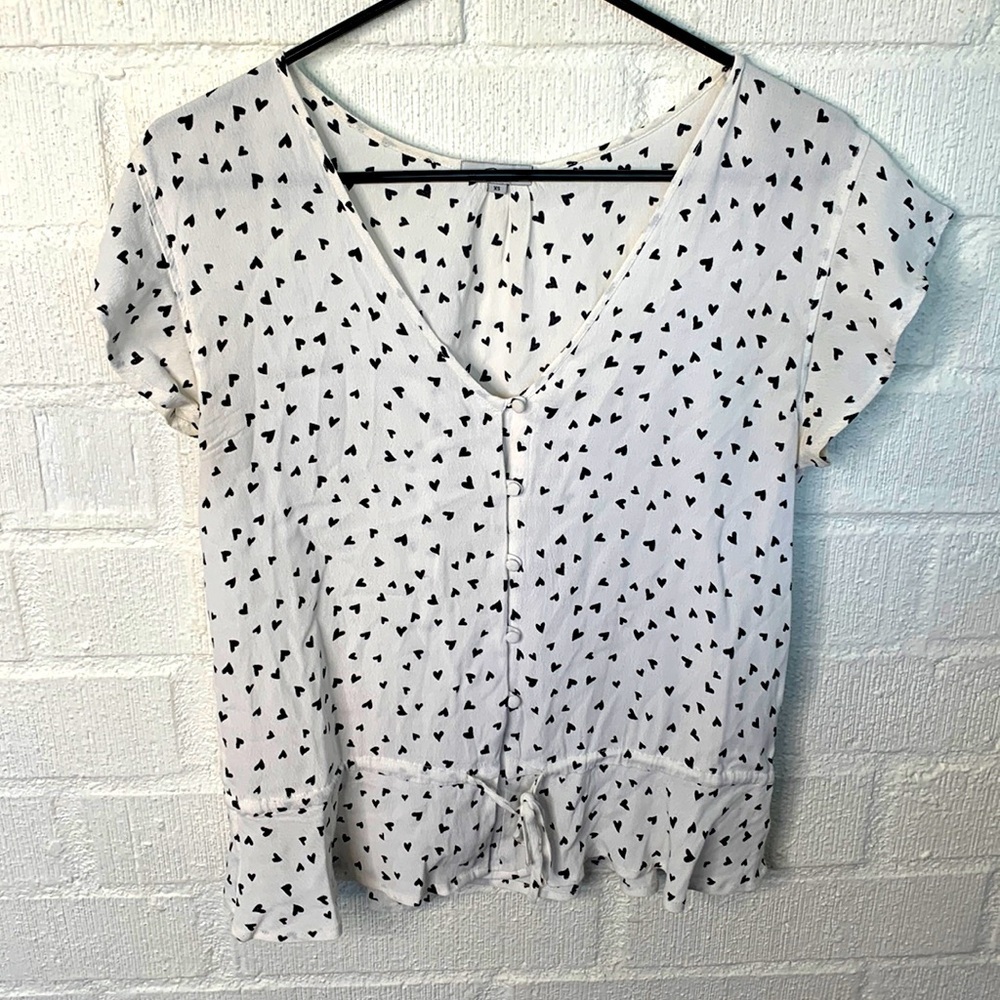 Rails Heart Peplum Short Cap Sleeve Blouse Top sz XS